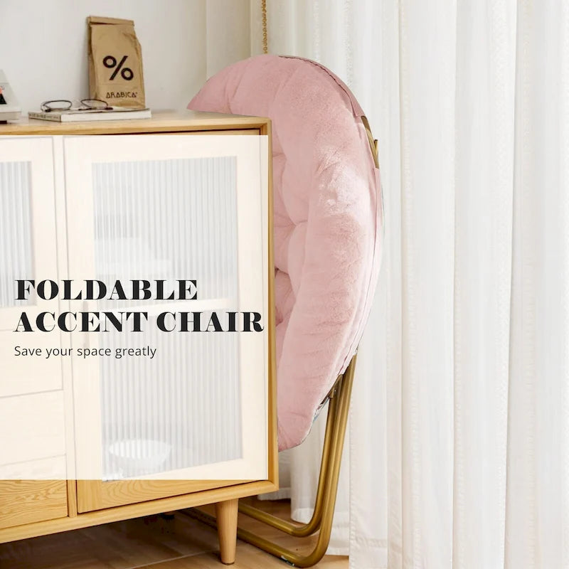 Fauteuil soucoupe rond pliable, fausse fourrure, 1 place, rose/blanc/gris pierre