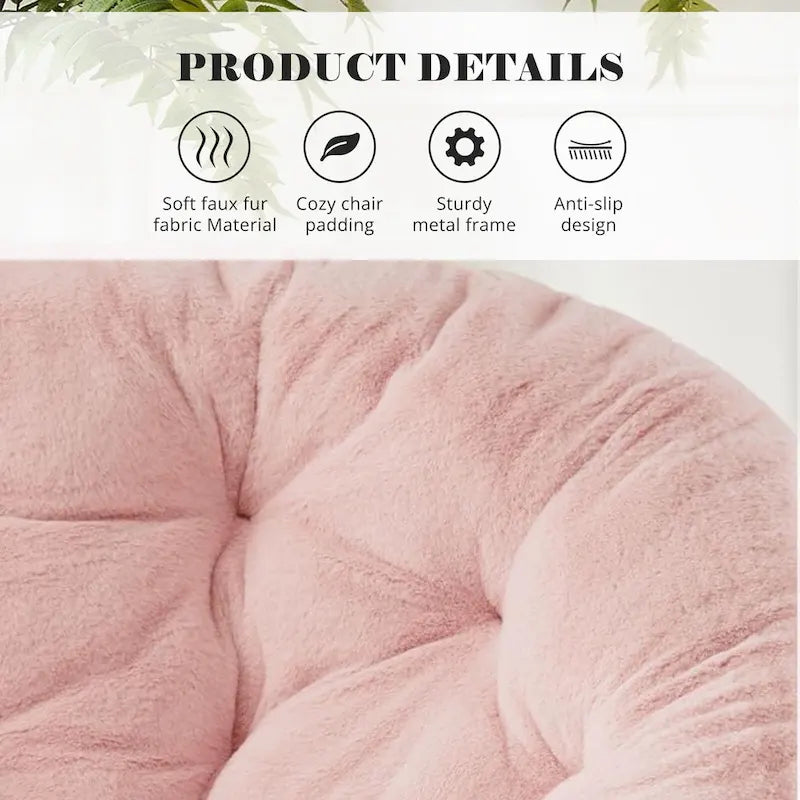 Fauteuil soucoupe rond pliable, fausse fourrure, 1 place, rose/blanc/gris pierre