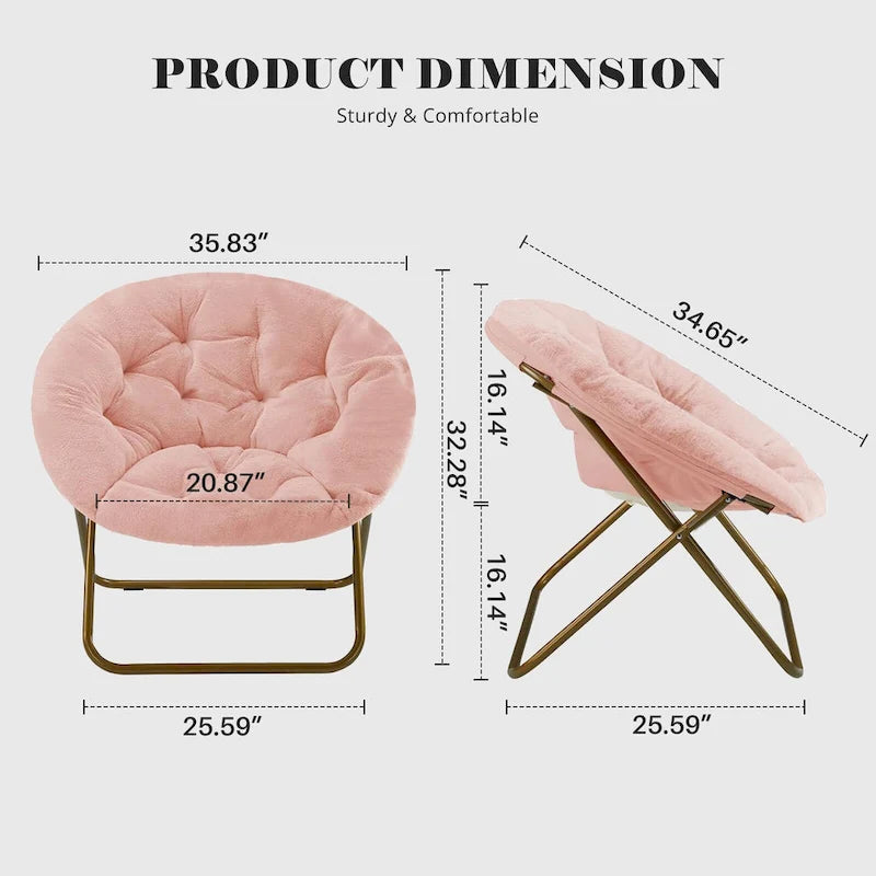 Fauteuil soucoupe rond pliable, fausse fourrure, 1 place, rose/blanc/gris pierre