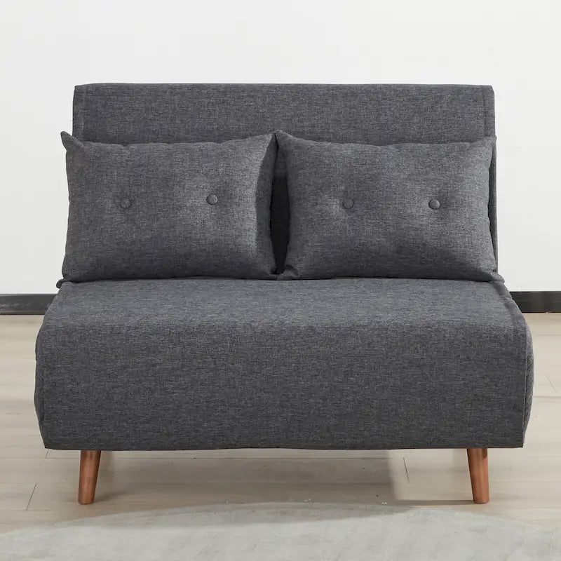 Fauteuil convertible gris foncé/beige/bleu/jaune en lit avec capitonnage et pieds en bouleau, 1 place