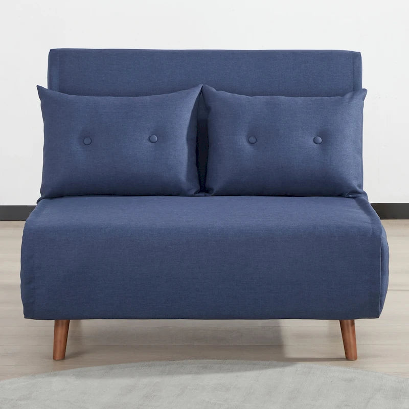 Fauteuil convertible gris foncé/beige/bleu/jaune en lit avec capitonnage et pieds en bouleau, 1 place