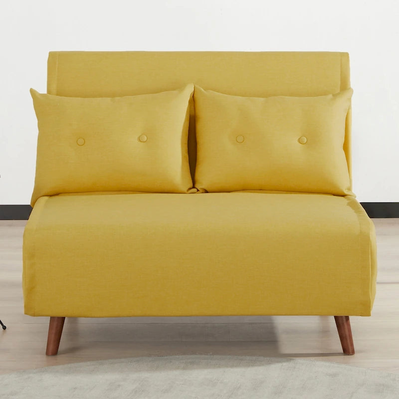 Fauteuil convertible gris foncé/beige/bleu/jaune en lit avec capitonnage et pieds en bouleau, 1 place