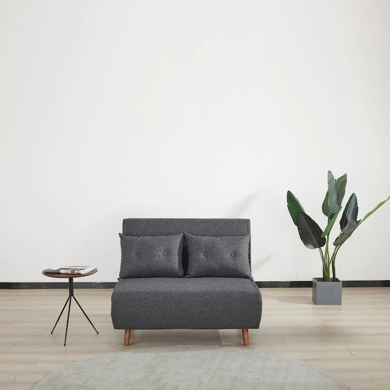 Fauteuil convertible gris foncé/beige/bleu/jaune en lit avec capitonnage et pieds en bouleau, 1 place