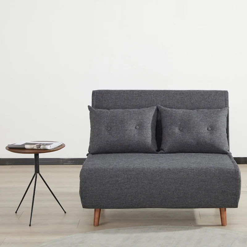 Fauteuil convertible gris foncé/beige/bleu/jaune en lit avec capitonnage et pieds en bouleau, 1 place