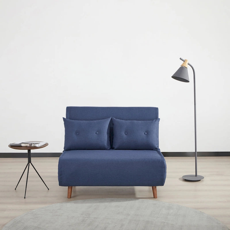 Fauteuil convertible gris foncé/beige/bleu/jaune en lit avec capitonnage et pieds en bouleau, 1 place