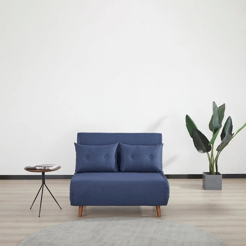 Fauteuil convertible gris foncé/beige/bleu/jaune en lit avec capitonnage et pieds en bouleau, 1 place
