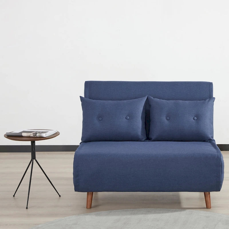Fauteuil convertible gris foncé/beige/bleu/jaune en lit avec capitonnage et pieds en bouleau, 1 place