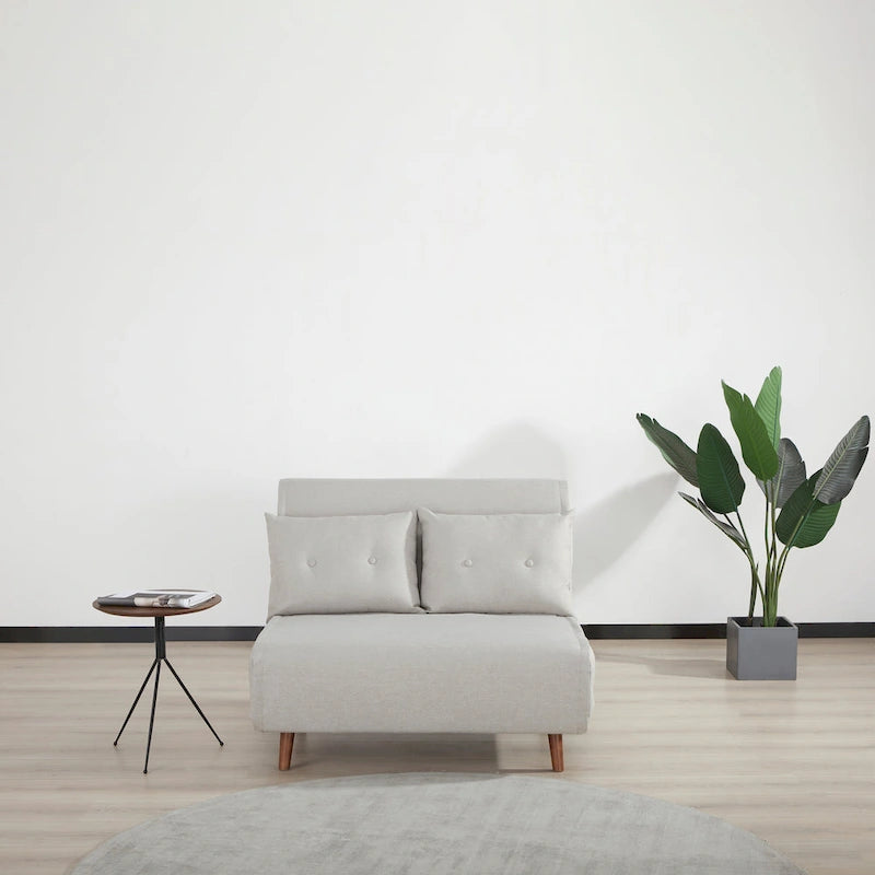Fauteuil convertible gris foncé/beige/bleu/jaune en lit avec capitonnage et pieds en bouleau, 1 place