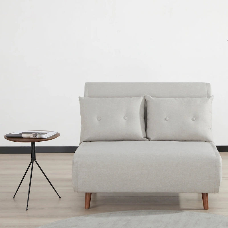 Fauteuil convertible gris foncé/beige/bleu/jaune en lit avec capitonnage et pieds en bouleau, 1 place