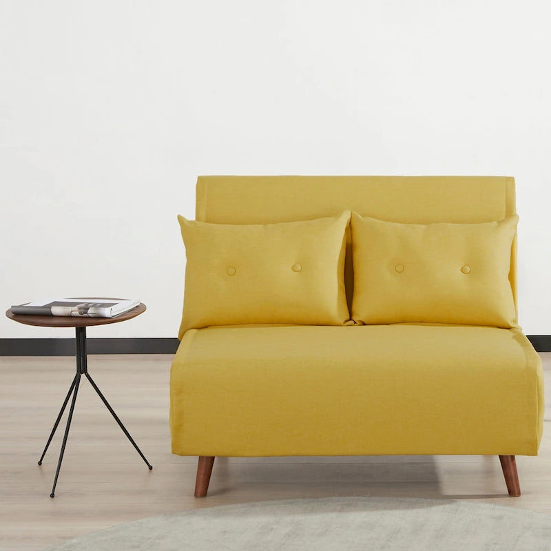 Fauteuil convertible gris foncé/beige/bleu/jaune en lit avec capitonnage et pieds en bouleau, 1 place