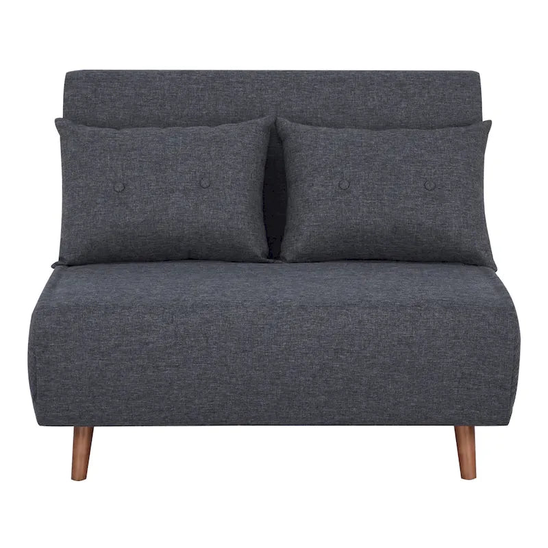 Fauteuil convertible gris foncé/beige/bleu/jaune en lit avec capitonnage et pieds en bouleau, 1 place