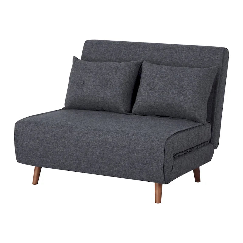 Fauteuil convertible gris foncé/beige/bleu/jaune en lit avec capitonnage et pieds en bouleau, 1 place