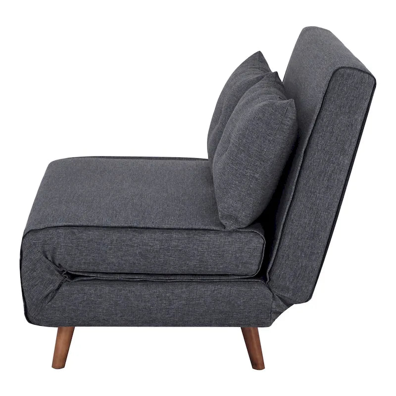 Fauteuil convertible gris foncé/beige/bleu/jaune en lit avec capitonnage et pieds en bouleau, 1 place