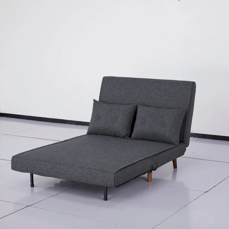 Fauteuil convertible gris foncé/beige/bleu/jaune en lit avec capitonnage et pieds en bouleau, 1 place
