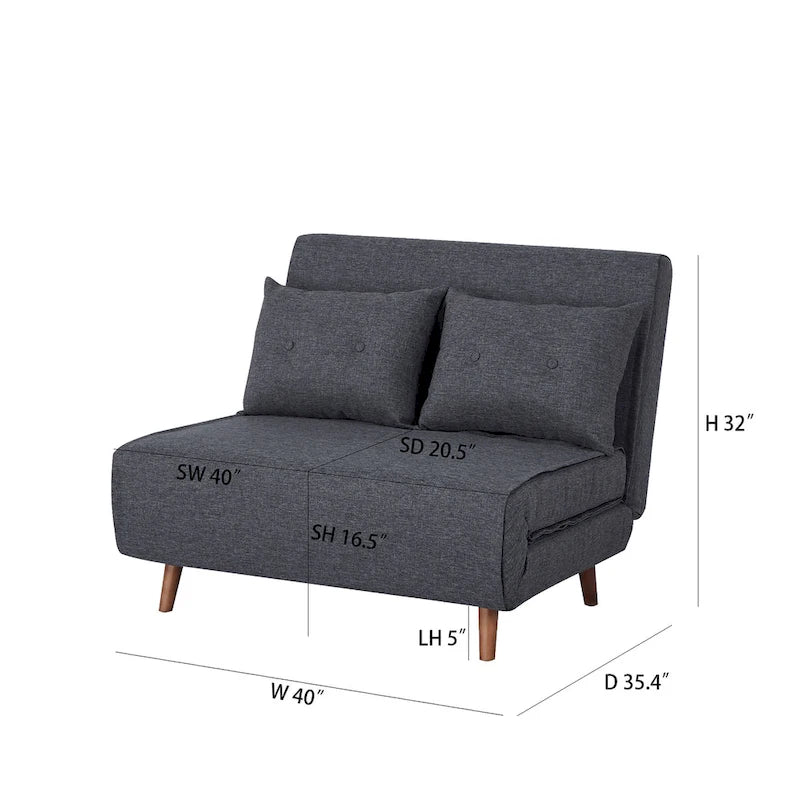 Fauteuil convertible gris foncé/beige/bleu/jaune en lit avec capitonnage et pieds en bouleau, 1 place