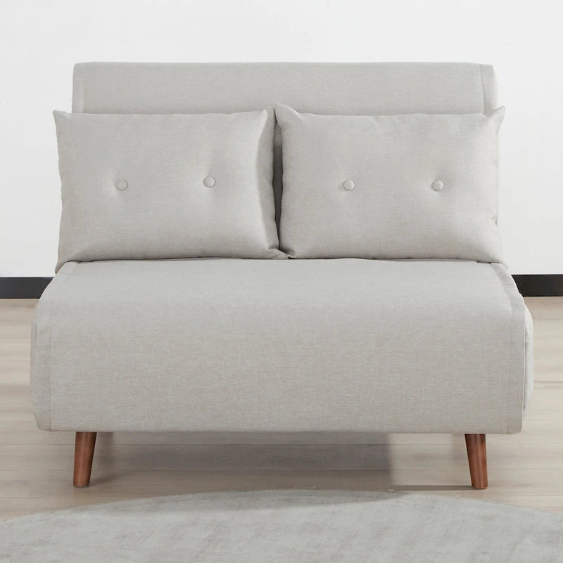 Fauteuil convertible gris foncé/beige/bleu/jaune en lit avec capitonnage et pieds en bouleau, 1 place