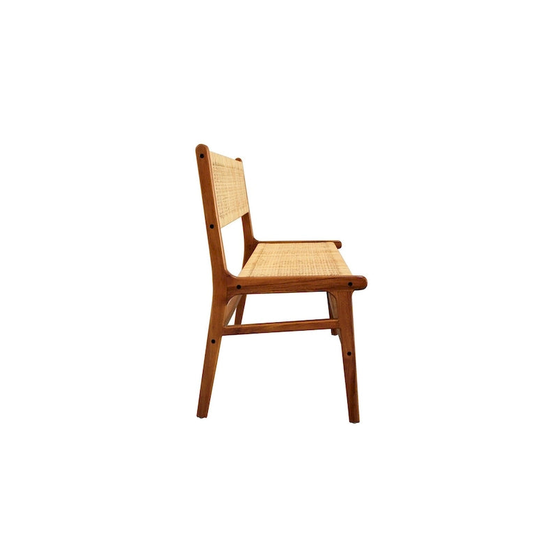 Banc tressé en rotin naturel et caramel/noir avec cadre et dossier en bois, 2-3 places