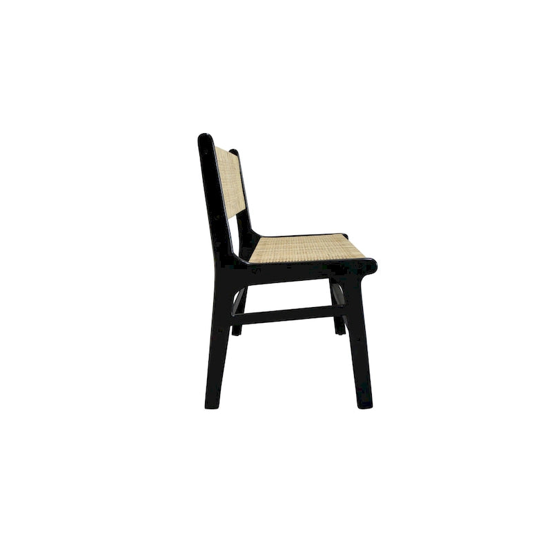 Banc tressé en rotin naturel et caramel/noir avec cadre et dossier en bois, 2-3 places