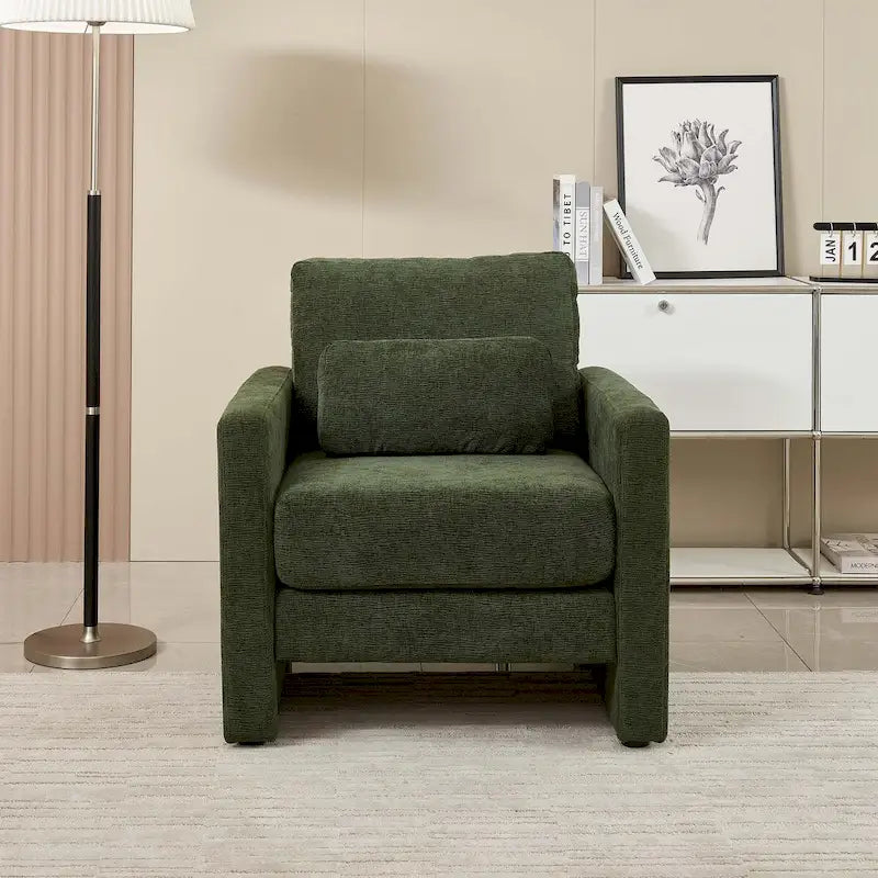 Fauteuil d'appoint en chenille de style Mid-Century, 1 place, vert/orange/gris/beige