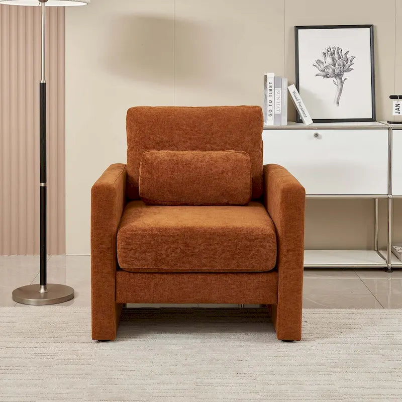 Fauteuil d'appoint en chenille de style Mid-Century, 1 place, vert/orange/gris/beige