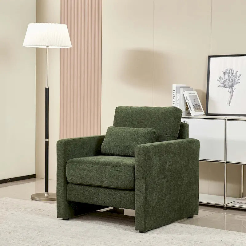 Fauteuil d'appoint en chenille de style Mid-Century, 1 place, vert/orange/gris/beige