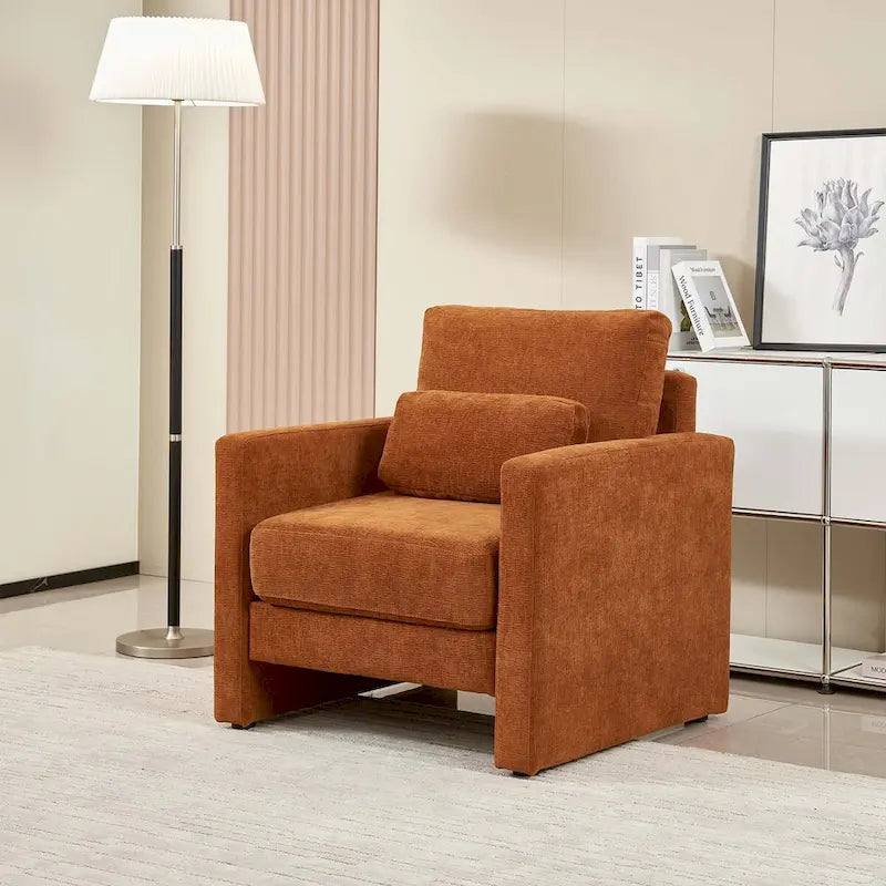 Fauteuil d'appoint en chenille de style Mid-Century, 1 place, vert/orange/gris/beige