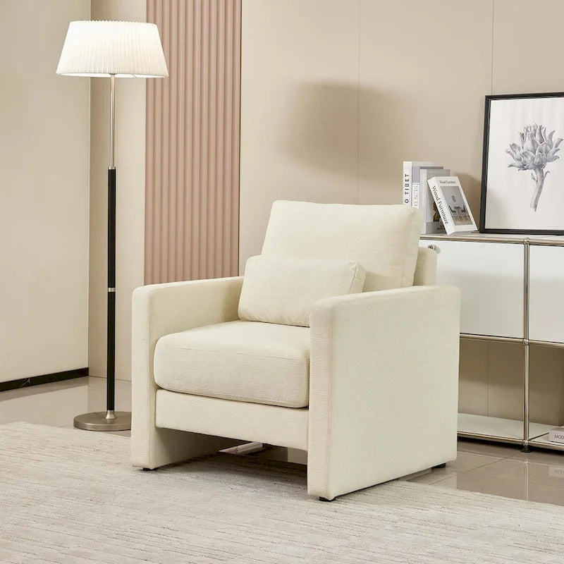 Fauteuil d'appoint en chenille de style Mid-Century, 1 place, vert/orange/gris/beige