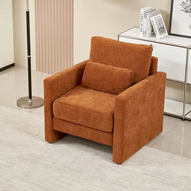 Fauteuil d'appoint en chenille de style Mid-Century, 1 place, vert/orange/gris/beige