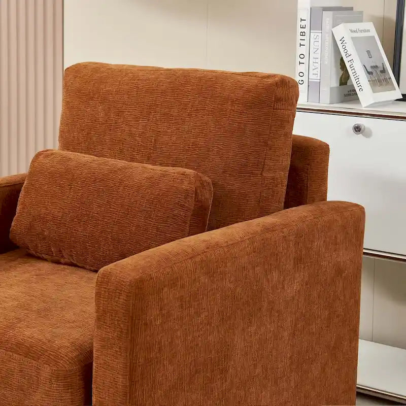 Fauteuil d'appoint en chenille de style Mid-Century, 1 place, vert/orange/gris/beige
