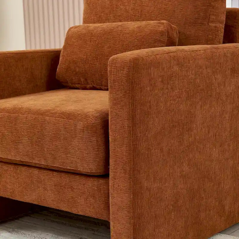 Fauteuil d'appoint en chenille de style Mid-Century, 1 place, vert/orange/gris/beige