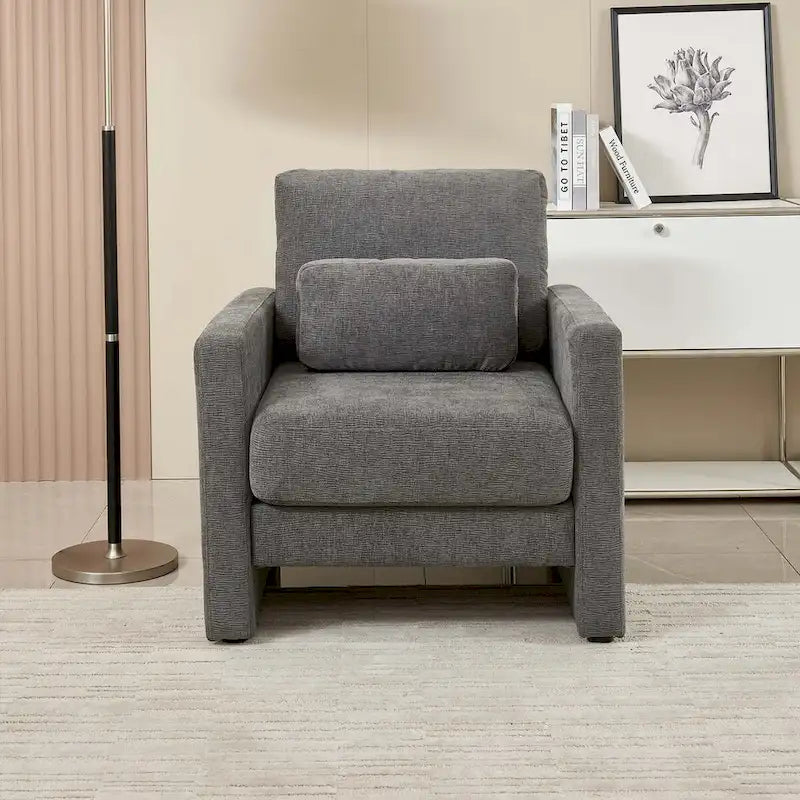 Fauteuil d'appoint en chenille de style Mid-Century, 1 place, vert/orange/gris/beige