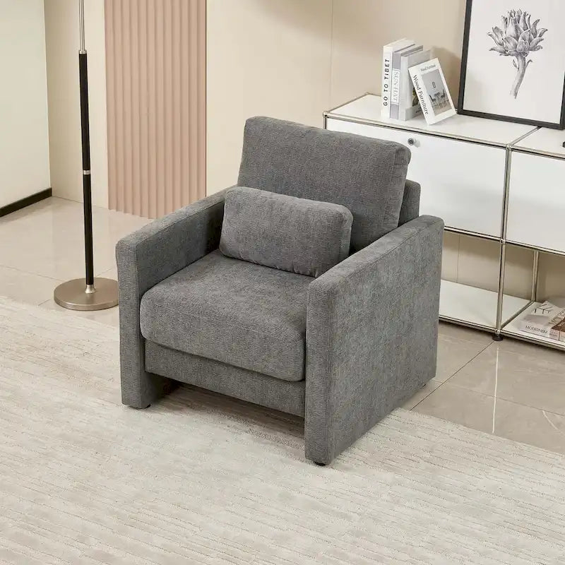 Fauteuil d'appoint en chenille de style Mid-Century, 1 place, vert/orange/gris/beige