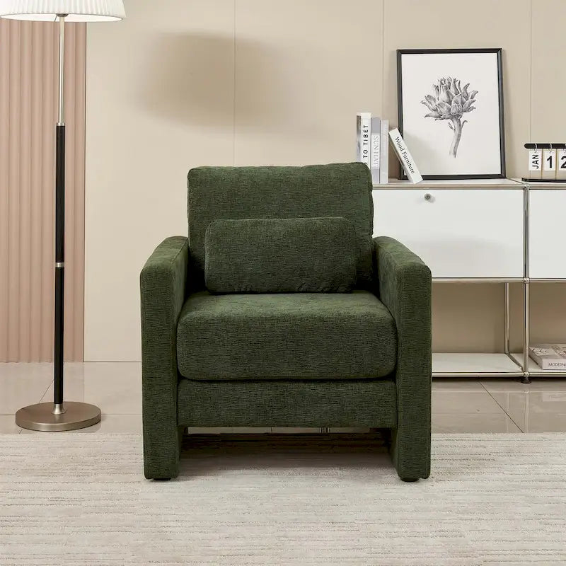 Fauteuil d'appoint en chenille de style Mid-Century, 1 place, vert/orange/gris/beige