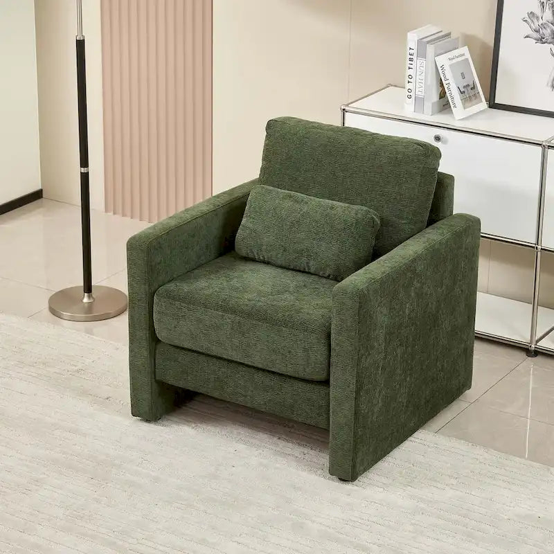 Fauteuil d'appoint en chenille de style Mid-Century, 1 place, vert/orange/gris/beige