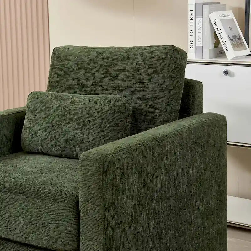 Fauteuil d'appoint en chenille de style Mid-Century, 1 place, vert/orange/gris/beige