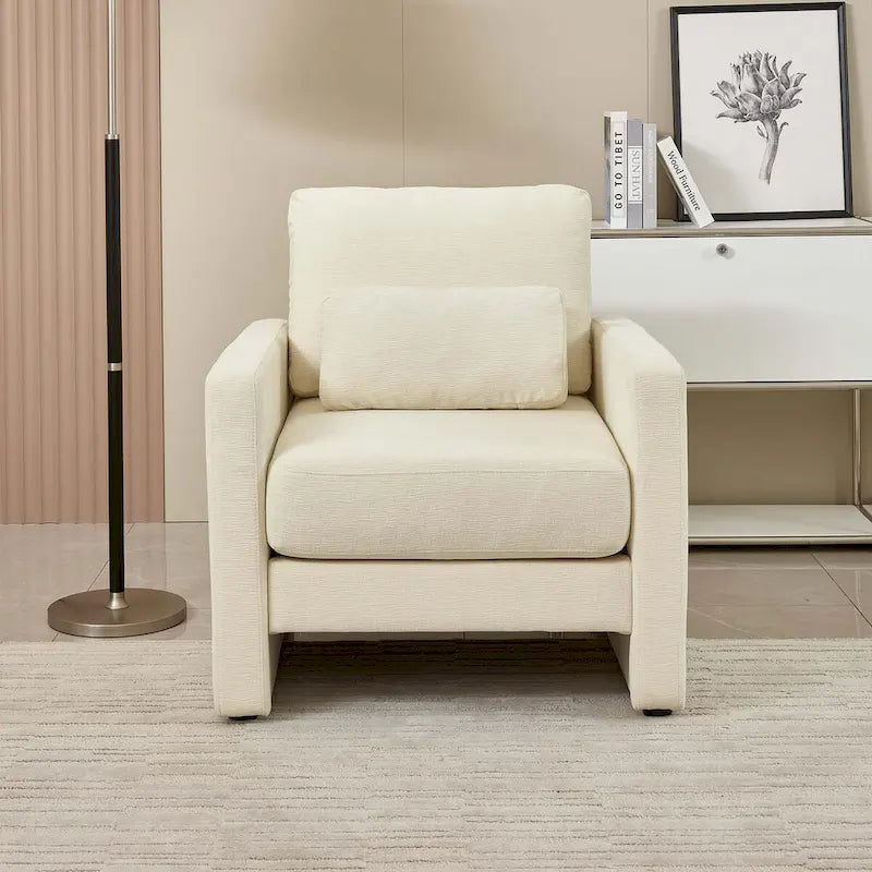 Fauteuil d'appoint en chenille de style Mid-Century, 1 place, vert/orange/gris/beige