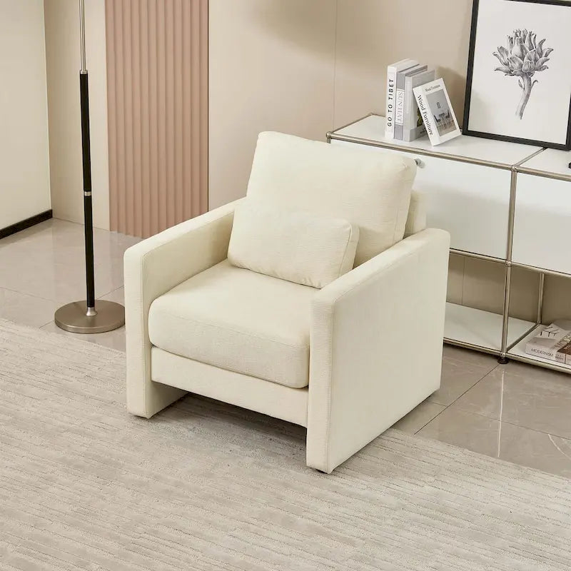 Fauteuil d'appoint en chenille de style Mid-Century, 1 place, vert/orange/gris/beige