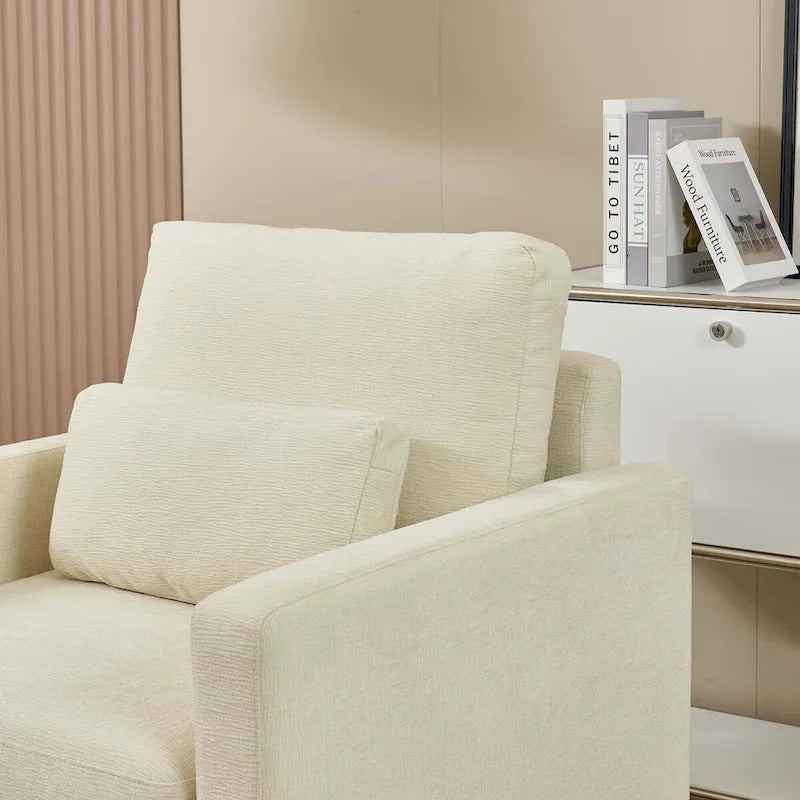 Fauteuil d'appoint en chenille de style Mid-Century, 1 place, vert/orange/gris/beige