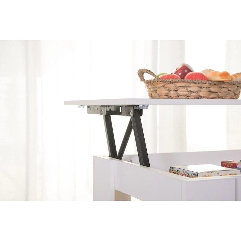 Table basse relevable en bois moderne noire/blanche avec rangement dissimulé et étagère inférieure