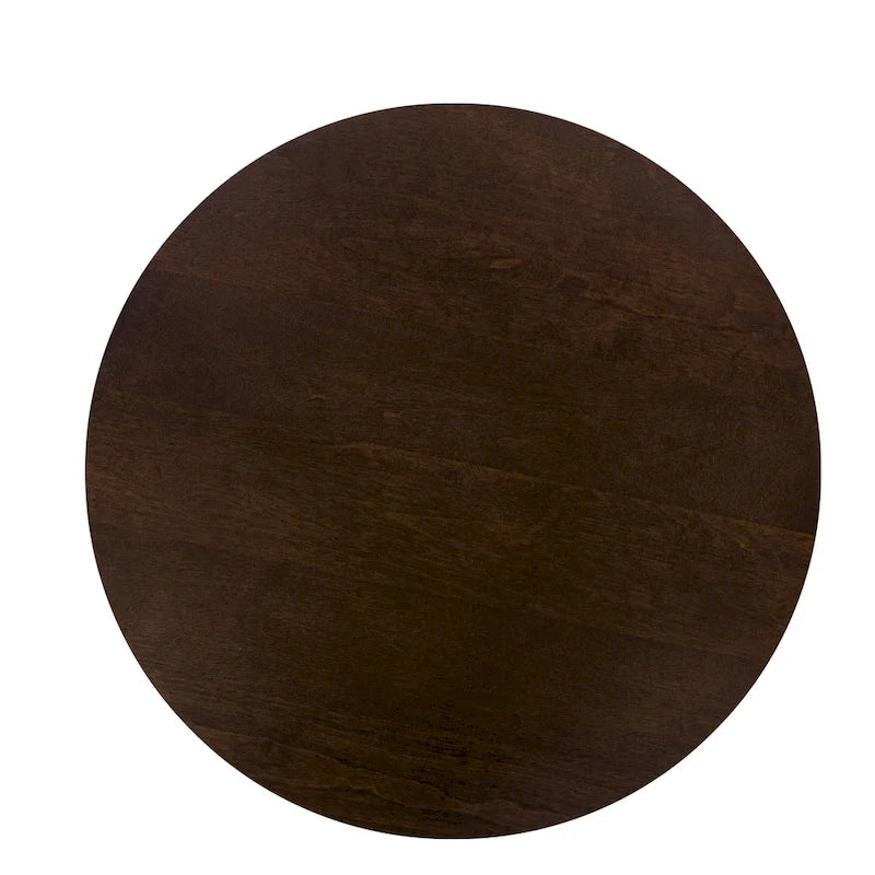 Table d'appoint ronde en bois à dessus marron/terre d'ombre/blanc avec base carrée en métal
