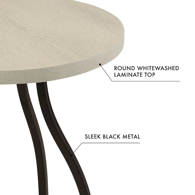 Table d'appoint ronde en bois à dessus marron/terre d'ombre/blanc avec base carrée en métal