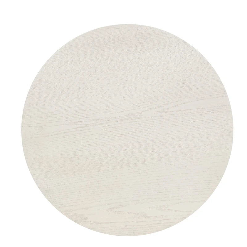 Table d'appoint ronde en bois à dessus marron/terre d'ombre/blanc avec base carrée en métal