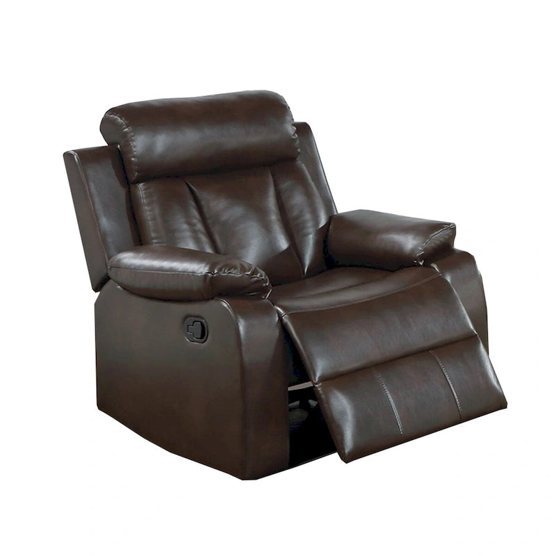Fauteuil inclinable manuel brun avec similicuir gel, accoudoirs et appui-tête rembourrés, 1 place