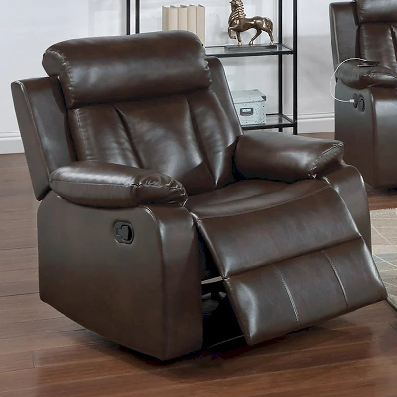 Fauteuil inclinable manuel brun avec similicuir gel, accoudoirs et appui-tête rembourrés, 1 place