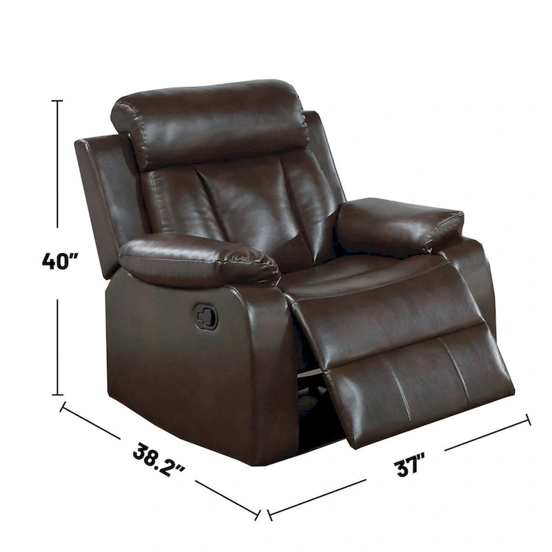 Fauteuil inclinable manuel brun avec similicuir gel, accoudoirs et appui-tête rembourrés, 1 place