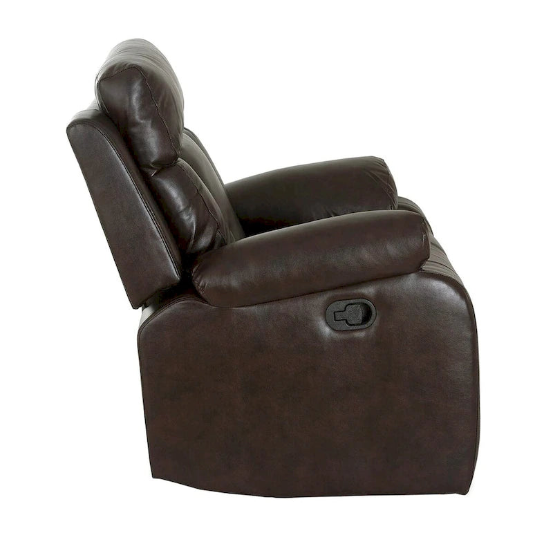 Fauteuil inclinable manuel brun avec similicuir gel, accoudoirs et appui-tête rembourrés, 1 place