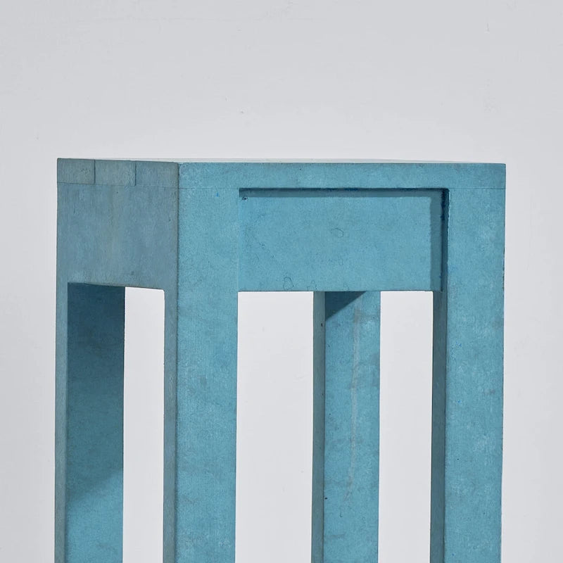 Table d'appoint / Table de chevet en bois massif carrée bleu-vert avec étagère ouverte, finition vieillie style vintage