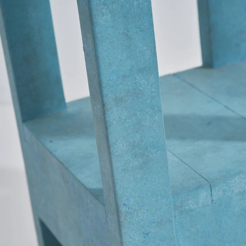 Table d'appoint / Table de chevet en bois massif carrée bleu-vert avec étagère ouverte, finition vieillie style vintage