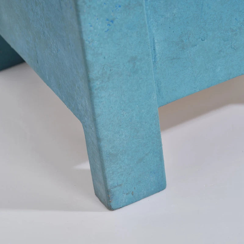 Table d'appoint / Table de chevet en bois massif carrée bleu-vert avec étagère ouverte, finition vieillie style vintage