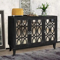 Vaisselier moderne noir/champagne/bois naturel avec 3 portes de placard miroir et pieds réglables